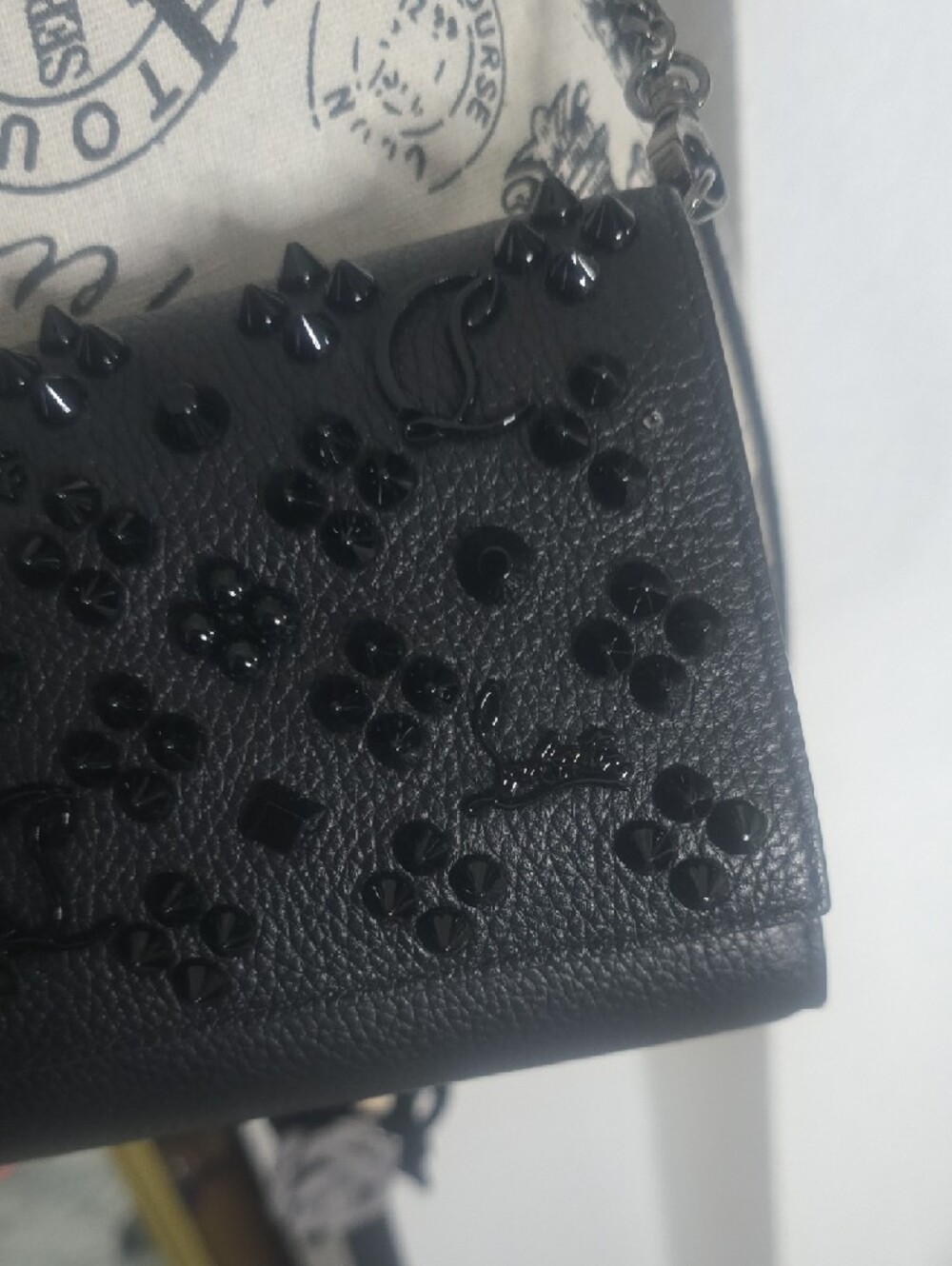 Christian Louboutin Palmona Black On Black W Gunmetal Chain/Red Interior(GOOD)🖤 - Picture 6 of 16